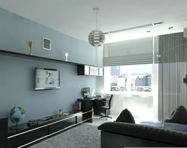 scwarz blau wohnzimmer design idee