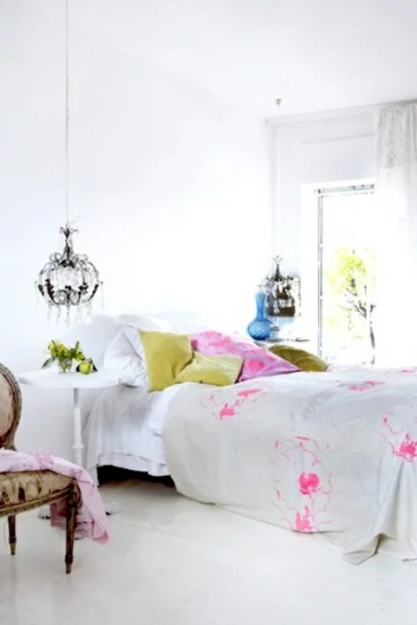 hell schlafzimmer dekoration weiß rosa
