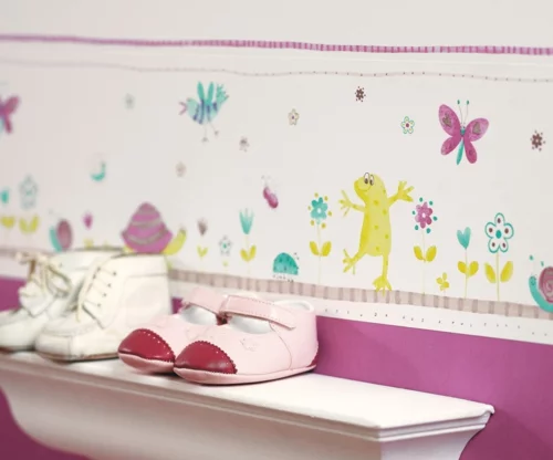 kinderzimmer design tapeten rosa kinderwelt illustration frösche blumen