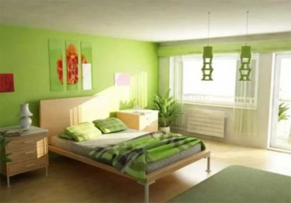 wundervoll hell schlafzimmer grün deko