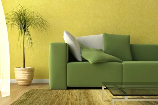 frühlingsdeko ideen sofa grün neu polstern kissen pflanze