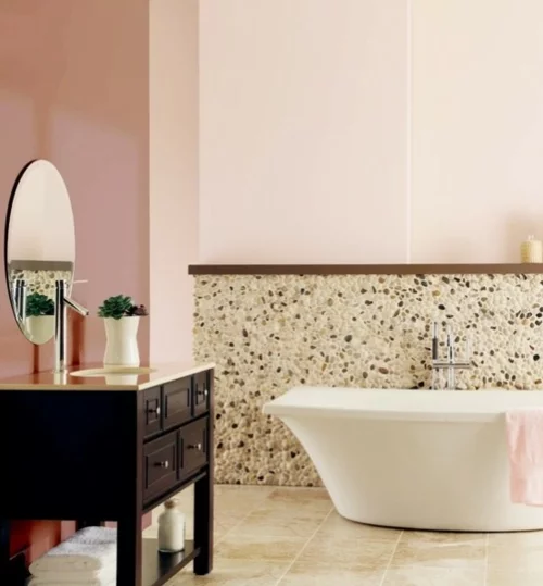 badezimmer design möbel weiblich badewanne pastellfarben rosa