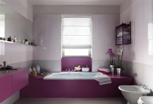 badezimmer design möbel weiblich duschkabine violett