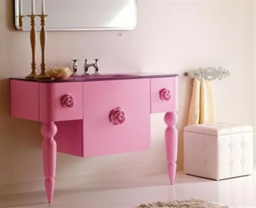 badezimmer design möbel weiblich waschbeken rosa unterschrank