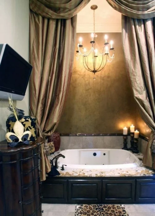 badezimmer möbel weiblich gardinen bildschirm braun badewanne