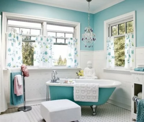badezimmer möbel weiblich gardinen blau badewanne