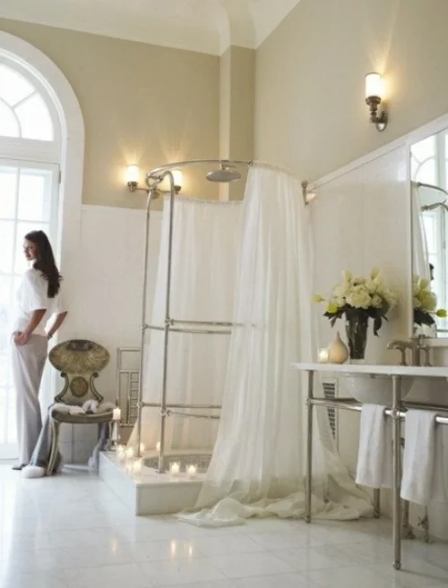 badezimmer möbel weiblich gardinen duschkabine kerzen romantisch