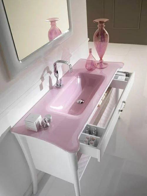 badezimmer möbel weiblich waschbecken rosa spiegel