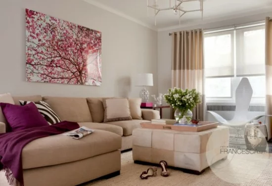 interior design home ideen femenin wohnzimmer pastelfarben rosa beige