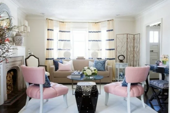 interior design home ideen femenin wohnzimmer pastelfarben rosa