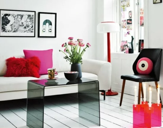 interior design ideen weiblich wohnzimmer hell pink