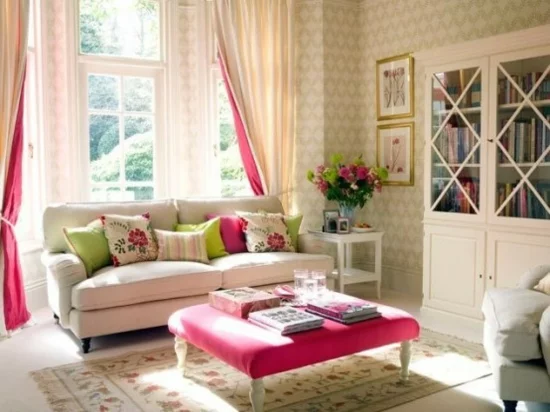 interior design ideen weiblich wohnzimmer pastelfarben hell pink