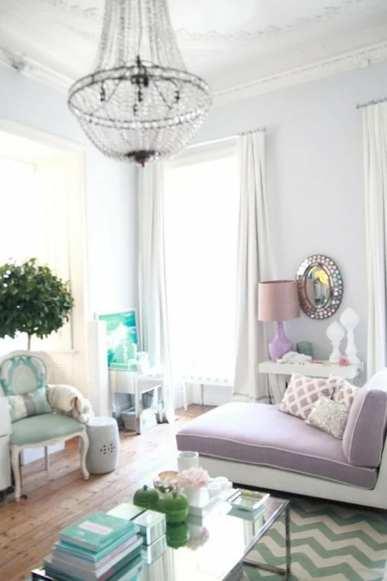 interior design ideen weiblich wohnzimmer pastelfarben hell