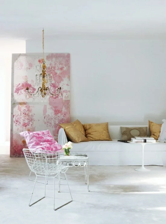 interior design ideen weiblich wohnzimmer pastellfarben rosa
