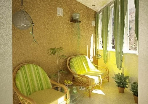kleinen balkon gestalten sessel auglagen grün gelb