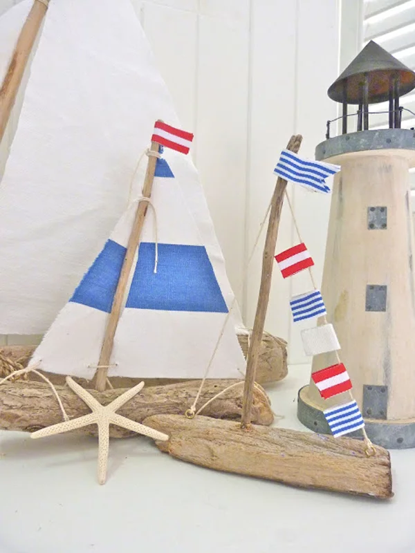 miniaturhaft segelboot treibholz idee design sommer deko haus