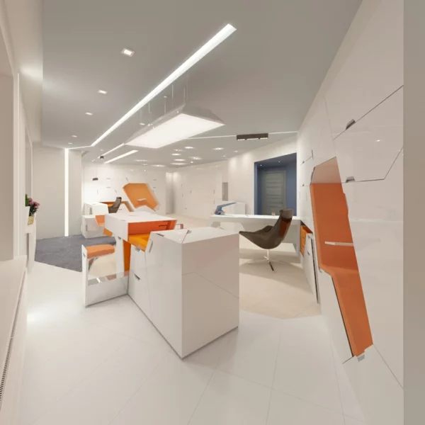 modulares haus interior home office neon lampen