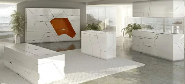 modulares haus interior minimalistisch weiß