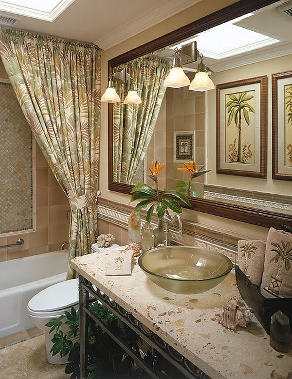 Tropische Inneneinrichtung badezimmer badewanne waschbecken glas