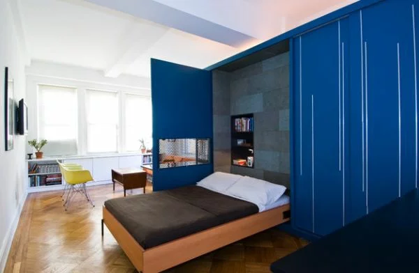 modernes jugendzimmer einrichten schrankbett blau türen