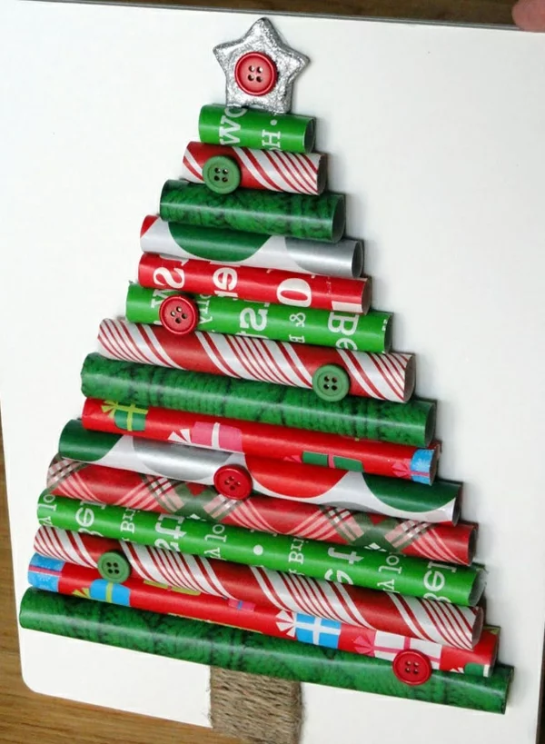 weihnachtsbaum basteln aus geschenkpapier rollen
