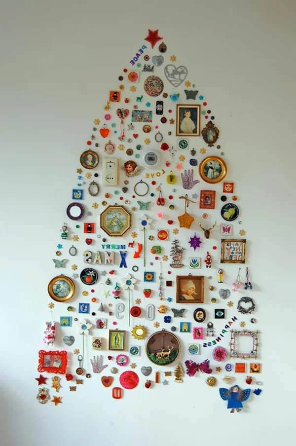 weihnachtsbaum basteln aus kleinen accessoires und fotos