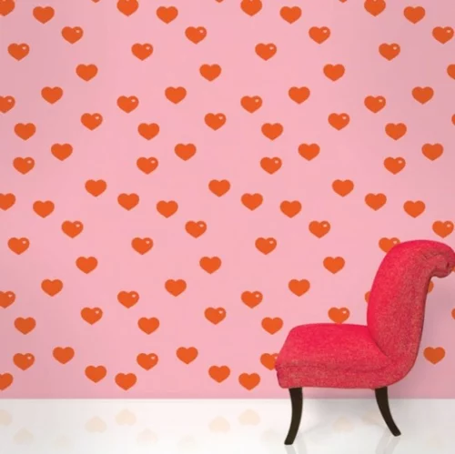 rosa Tapeten für Kinderzimmer herzen rosa rot stuhl