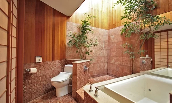 Badezimmer  Asien badewanne wc pflanzen töpfe