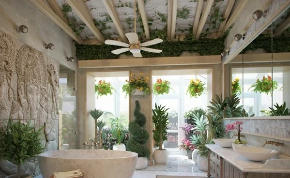  Badezimmer aus Asien wandgestaltung pflanzen zimmerdecke