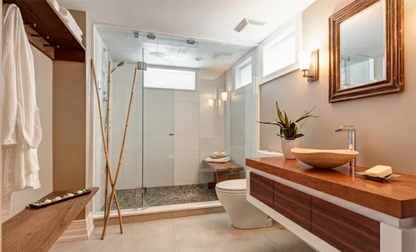 Badezimmer aus Asien wandgestaltung wascbecken holz