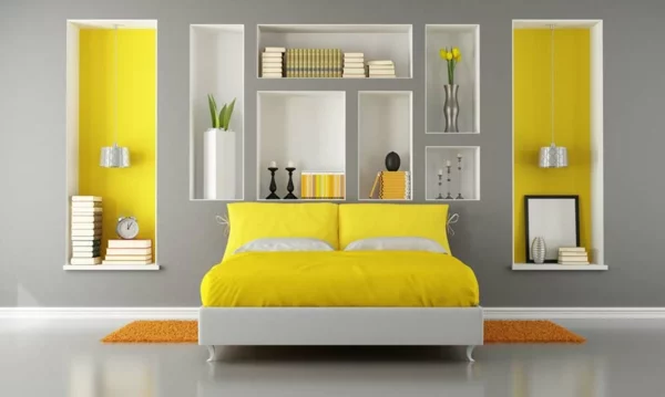 Das Schlafzimmer komplett gestalten gelbe akzente