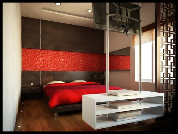 Minimalistische rote Schlafzimmer bettdecke wandtattoo blumen