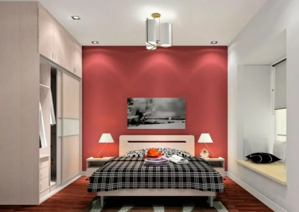 Minimalistische rote Schlafzimmer rot wand tischlampen