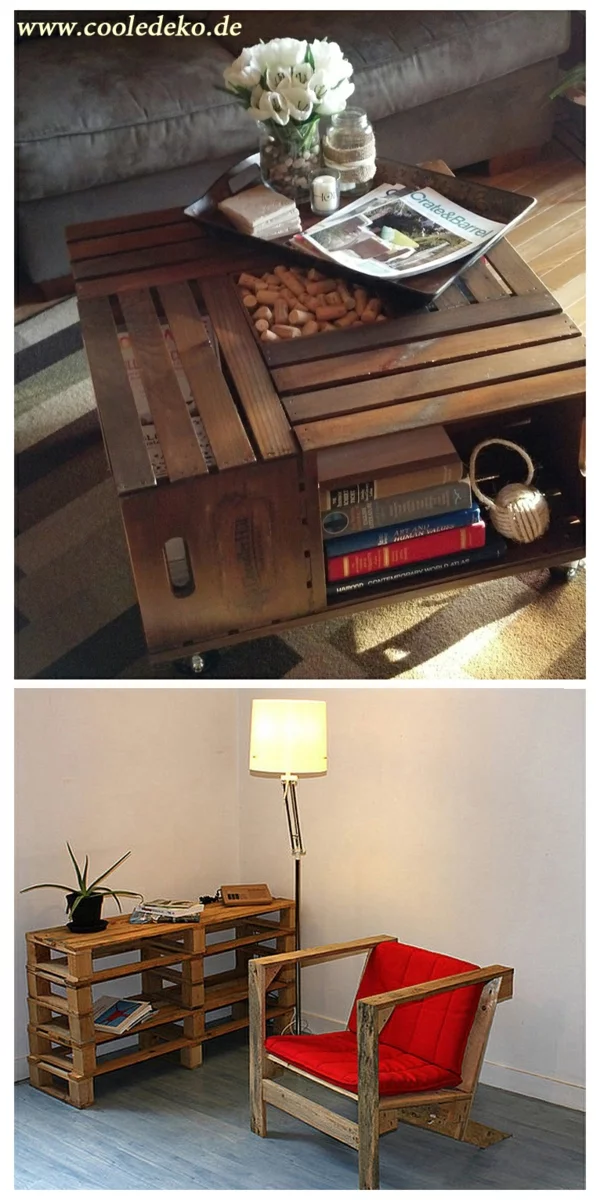 Möbel aus Europaletten schreibtisch sessel wohnzimmer tisch rollen