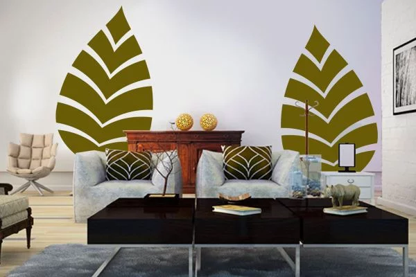 frische wohnideen grün wohnzimmer abdruck palmwedel musetr prints