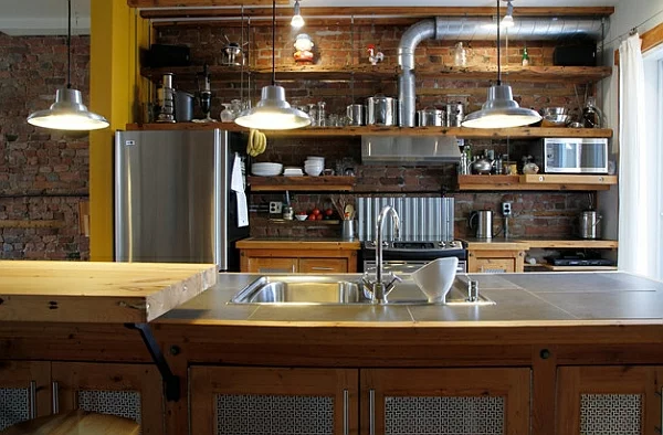  backsteinwand metall kücheneinrichtung und küchenmöbel oberflächen 