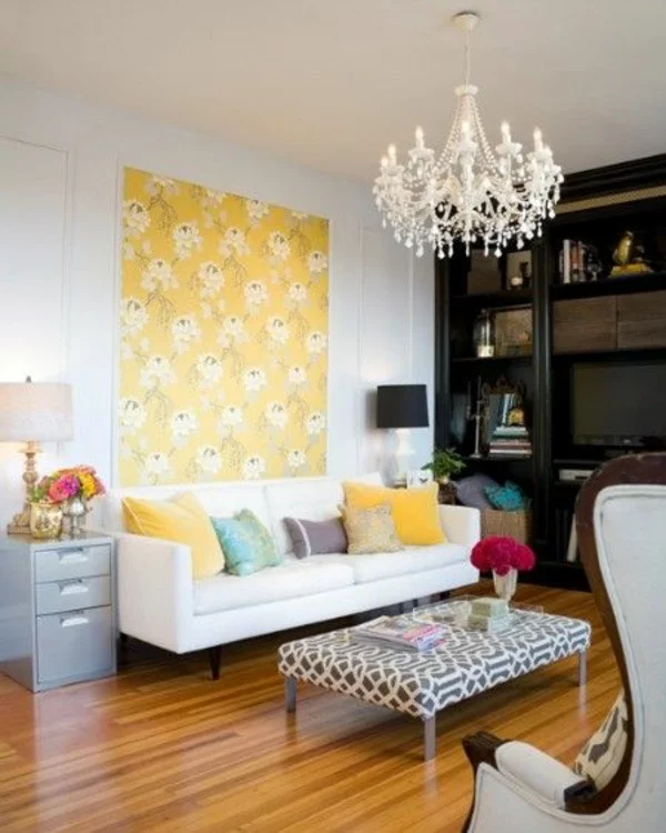 gelbe blumenmuster Wandfarben fürs Wohnzimmer wandfarben wohnzimmer