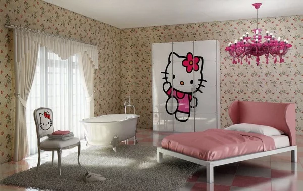 mädchenzimmer bett rosa kronleuchter deko