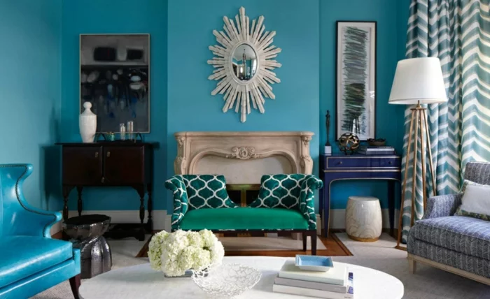 schöne wandfarbe türkis blau wohnzimmer wandfarben trends