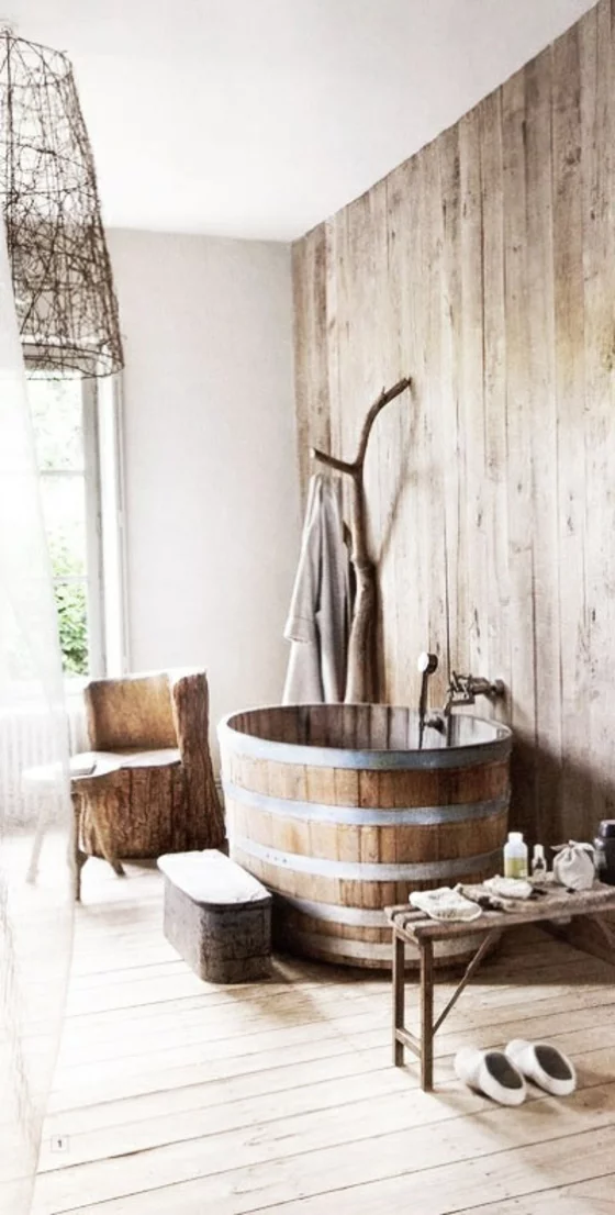 badezimmer möbel im landhausstil badewanne holzfass rustikal