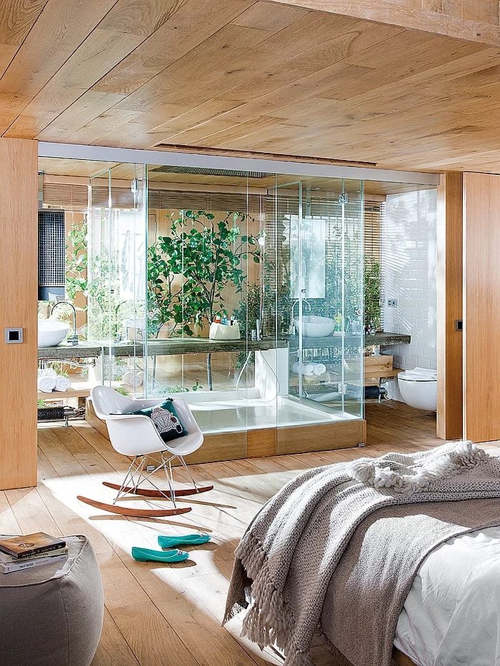 dusche im schlafzimmer ideen moderne innenarchitektur holz glas