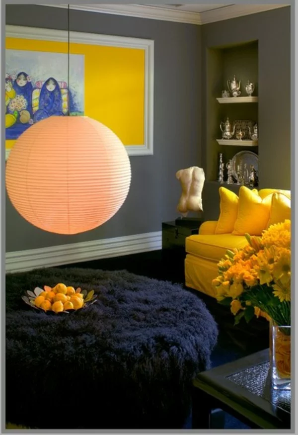 farbgestaltung wohnzimmer sofa gelb wandgestaltung wandfarbe