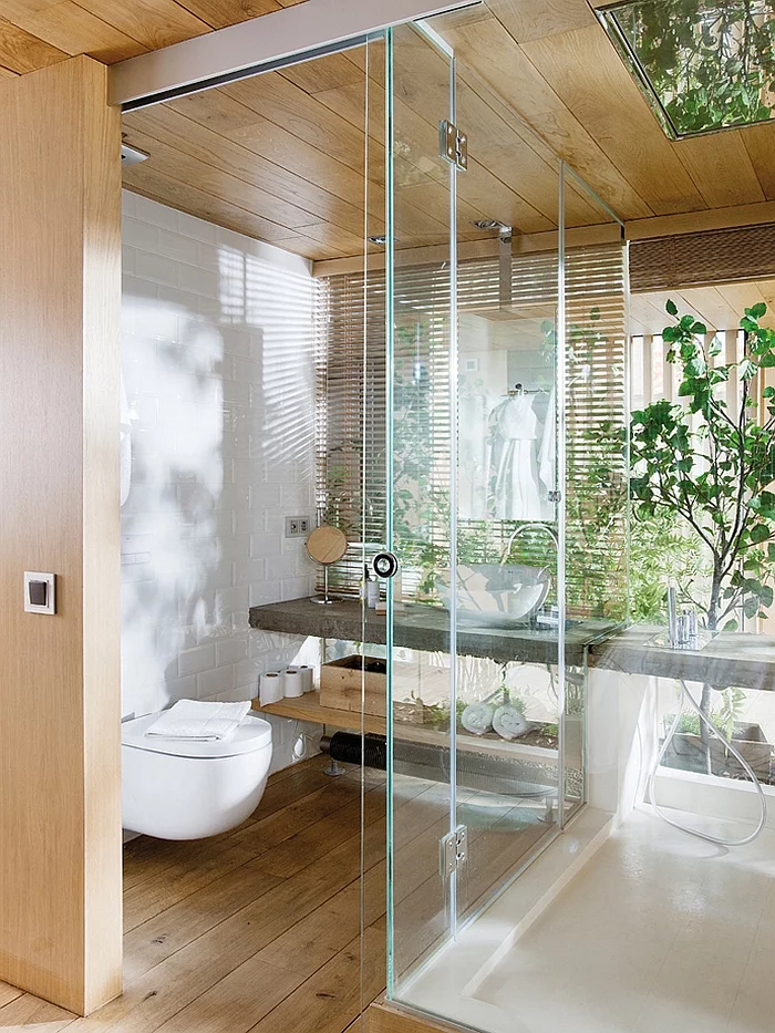 moderne badezimmer innenarchitektur holzboden verlegen bodengleiche dusche