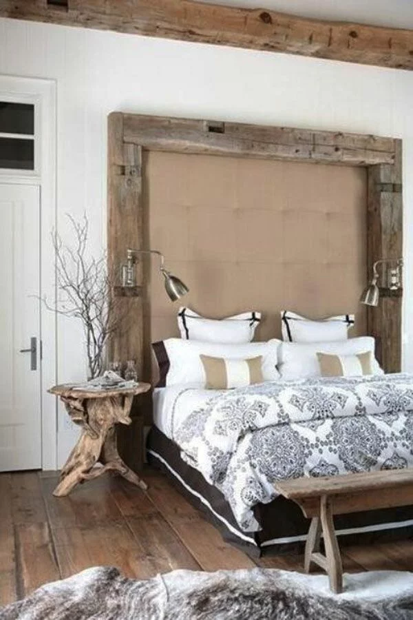 rustikales schlafzimmer mit holzbalken dekoideen bett 