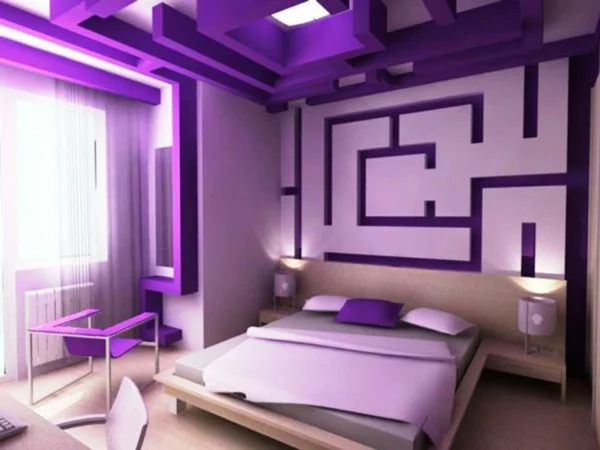 schlafzimmer design ideen schöne wandfarben in lila bett 