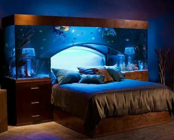 schlafzimmer inspiration aquarium hinter dem bett