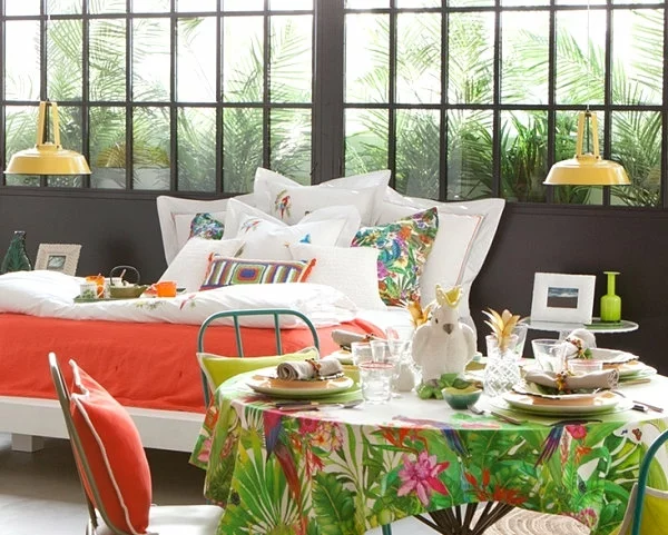tropische dekoideen design farbig schlafzimmer tisch tischdecke 