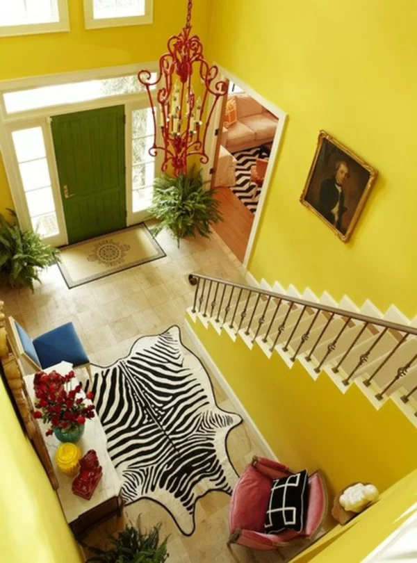 wandfarbe gelb farbgestaltung flur treppenhaus wände streichen