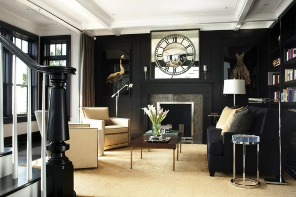 wohnzimmer design ideen mit schwarz sofa dekoideen