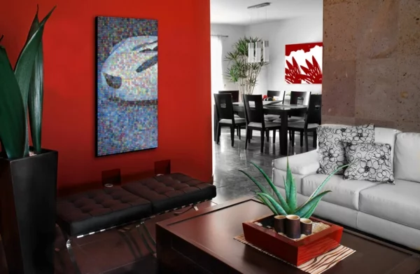 Farbideen dramatisch details Wände wandgestaltung wohnzimmer rot